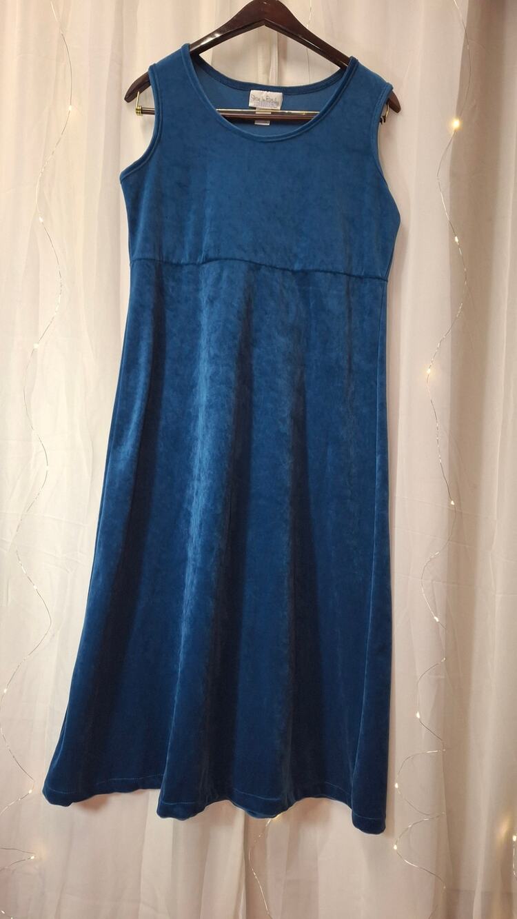 Vintage Diane Von Furstenberg Teal Velvet Sleeveless Midi Dress Size M Y2K